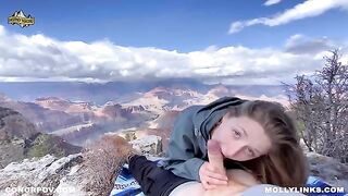 Amateur couple fucked outdoors on a cliff, featuring big booty blonde in POV