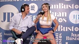 The guy caresses the pussy of a stunning Latina blonde, making her moan
