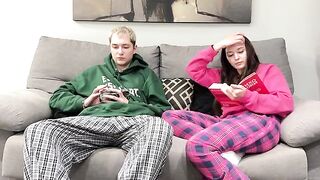 Guy masturbates next to his step sister, but she gives him a handjob instead