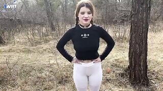 A hot chick is fucking with a forest maniac in the woods