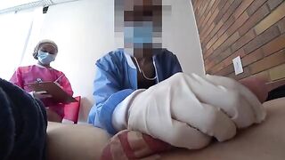 Two crazy nurses tried to check my cock in a hospital setting
