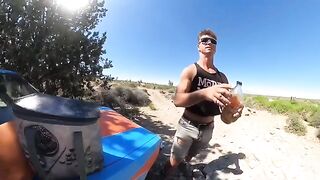 Babe has sex on the car hood at the hot spring