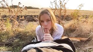A blowjob from a beautiful Russian girl in the park at sunset is gentle and tender