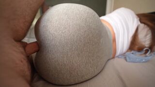 Pervert dude wanking cock caught by stepsister wearing just yoga pants