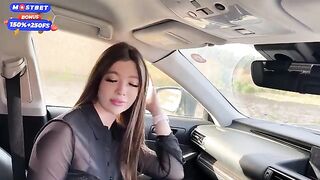 A girl got attached to a car and started to engage in oral play with her ex