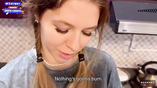 The girl doesn't mind sex in the kitchen with flatmate