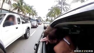 The young guy has sex with two whores in the car with friends