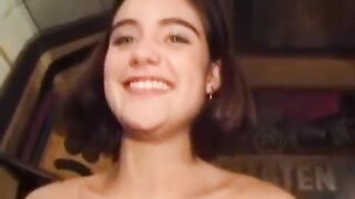 Girl with a big bush masturbating her pussy