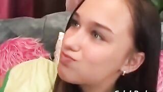 Cute baby fucks with a adult man on the couch with passion
