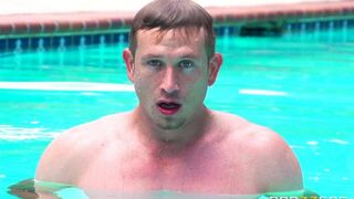 Sunbathing naked by the pool and getting fucked hard
