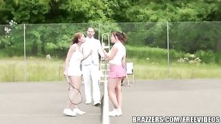 Friends of a rich guy fucked on the tennis court by erporn