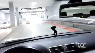 Blonde gave the guy a blowjob while he was driving