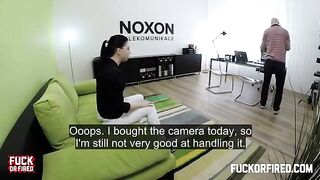 Cute brunette woman fucked at the casting on the table