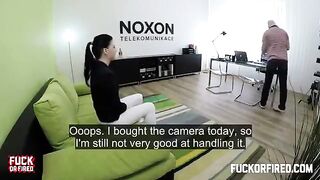 Cute brunette woman fucked at the casting on the table