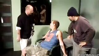 A rough group encounter with intense oral action and a messy finish