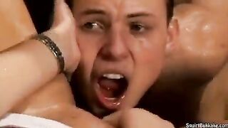 A rough group encounter with intense oral action and a messy finish