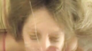 A blowjob with a hot blonde girl, finishing with a cumshot on her face
