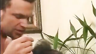 A 40-year-old guy jokes about touching a girl's nipples