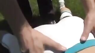 Guy came on the bust of a beautiful brunette and cum