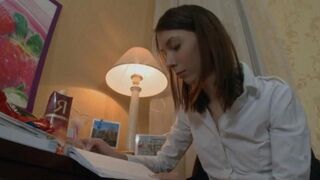 Russian girl Alena is giving a lesson of English with her ass