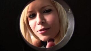 A sexy blonde girl sucks a cock through the toilet hole in this hot video