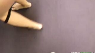 The cute blonde girl knows how to make a nice blowjob