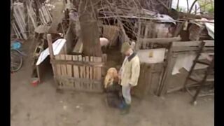 A hot slut from Russia has sex in the village with a guy