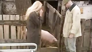 A hot slut from Russia has sex in the village with a guy