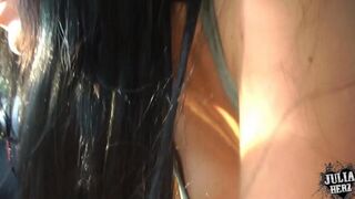 Blowjob in the car with a beautiful brunette babe