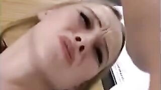 Fragile blonde girl in stockings gets her ass fisted hard