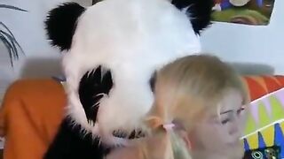 A sexy woman fucked by a man in a panda suit, her favorite fuck