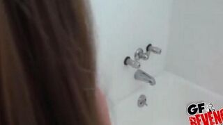 Girl sucks cock and gives a blowjob at home, showcasing her stunning brunette locks and big tits in a steamy homemade scene