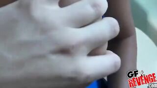 Girl sucks cock and gives a blowjob at home, showcasing her stunning brunette locks and big tits in a steamy homemade scene