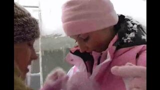 Two lesbians fuck each other and play with toys on a cold winter day