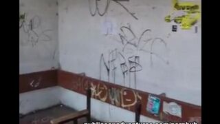 The girl is not shy to do a blowjob right in the public area