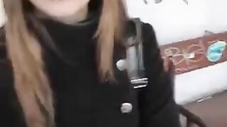 The girl is not shy to do a blowjob right in the public area