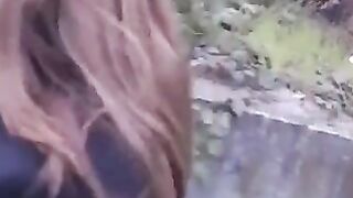 The girl is not shy to do a blowjob right in the public area