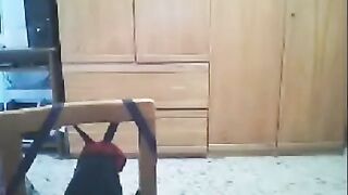 A hot webcam show with a brunette in front of her husband