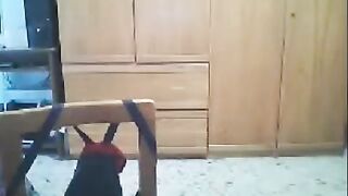A hot webcam show with a brunette in front of her husband