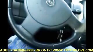 A blonde pays for the taxi with her mouth in the car