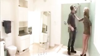 The wife was fucked by a plumber while her husband watched