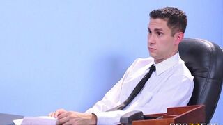 Two cute girls are being fucked by one guy at an interview in this hot video