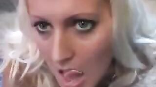 The whimsical blonde licks sperm from a spoon in a sensual scene