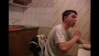 The mother, having cancer, was fucked by her son right in the kitchen