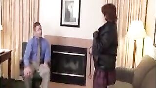 The fat woman is serving her boss with passion and intensity