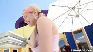 A blonde girl gave a blowjob to her new friend in POV