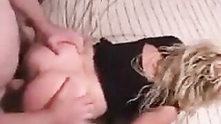 A man fucked a beautiful point of his wife at home, right on the bed