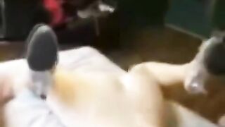 The guy grabbed the girl and put her on the bed