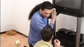 Fixing TV set paid with sex and cock sucking