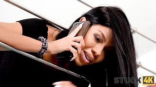 A busty Latina gets stuck and a guy takes the opportunity to have his way with her in a steamy STUCK4K scene